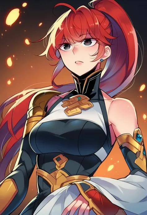 <lora:Juder_for_Pony:1.25> juder_style, 1girl, solo, at a dungeon having an adventure, score_9, score_8_up, score_7_up, score_6_up, score_5_up, score_4_up, hd, (ultra hd quality details), 8K, 2d illustration, 1girl, Ponytail, medium boobs, Short body, black eyes, Metallic gold hair, bard, Shoulder forward pose