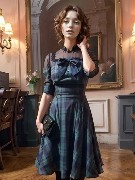 masterpiece, uhd, sharp color  photo of a pretty lady wearing a  green blue-green-plaid dress, with a hit on, at a Parisian cafe  <lora:1910_dress_v1:0.6> 1910_dr3ss
 <lora:bgp_v1:0.7>