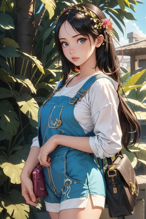 1girl, awardwinning Unreal Engine, intricate details, masterpiece, hip level shot of a Lyrical Oversized midweight Burundian ([Emese|Polina]:1.3) , she is cosplaying as HymenTriton, ð, she is feeling very insecure, Emese is Playing video games, she is dressed in her Excessivism fashion style [Skater dress|Overalls], her hair is [Samoan:Irish:7] and styled as Lob, she has a Lovely Samurai Colorful Circlet, [Sacred:Average:12] Briefcase, lush foliage and Planet Venus in background, at Dusk, Sharp and in focus, Magic Realism, Depressing, Biopunk Art, Gel lighting, telephoto lens, Warm Colors, blended visuals, Luminous trails, matte skin, photo-realistic face, hyperdetailed, RTX