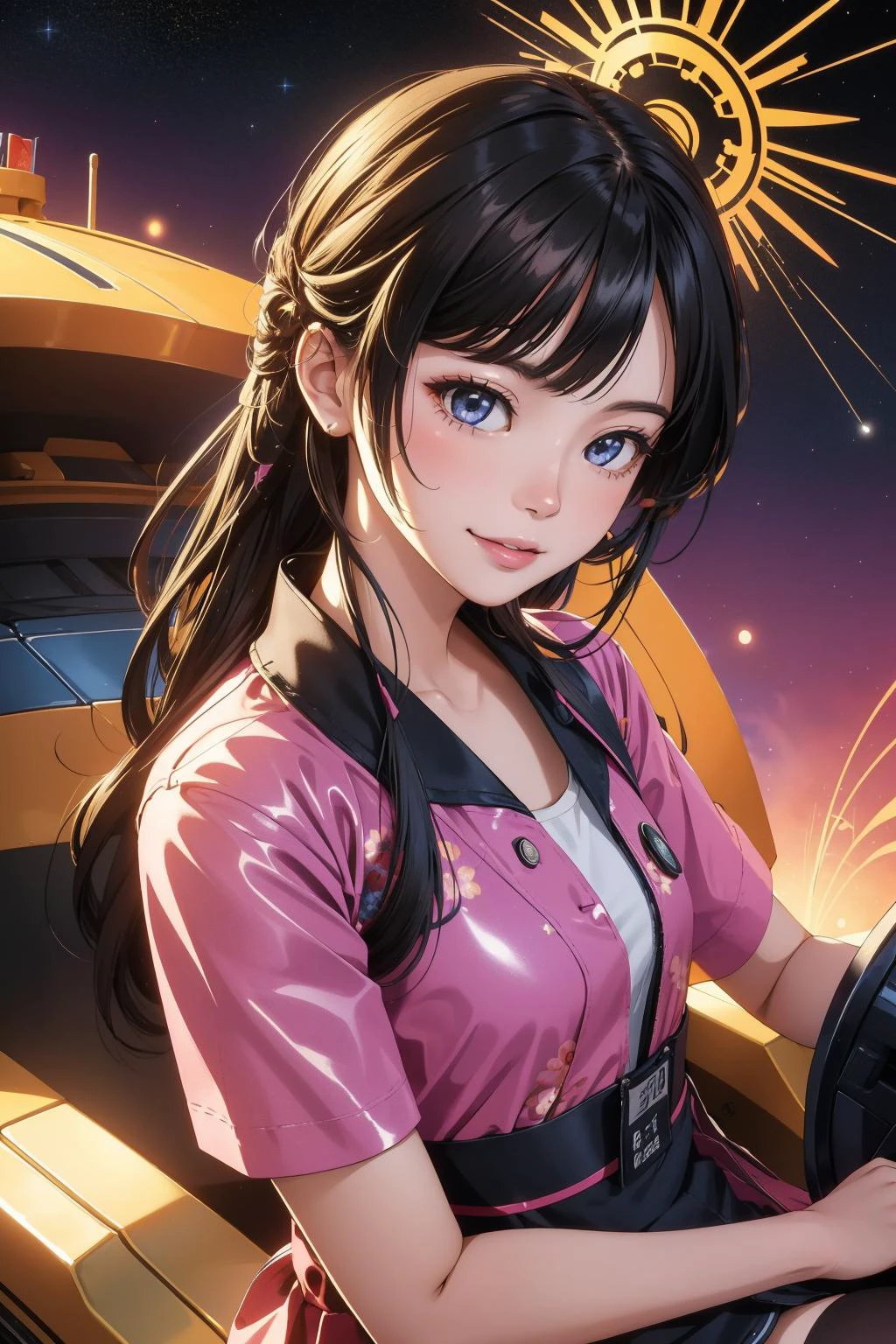 1girl, dramatic Cycles render, behance, two shot angle of a Stimulating Smiling Asian ([Factory|Nuclear submarine]:1.3) , it is made from Space-time continuum, it has intricate details, plain [Intensive|Bizarre] background, lush flower field and garden, Stars in the sky, Wide view, (messy art by Bordalo II:0.8) , Simple and clean, Joyful, intricate details, Glitch Art, Sun Rays, Selective focus, psychedelic colors, glitter texture, full of Colorful, unreal engine, extremely beautiful, ordinary