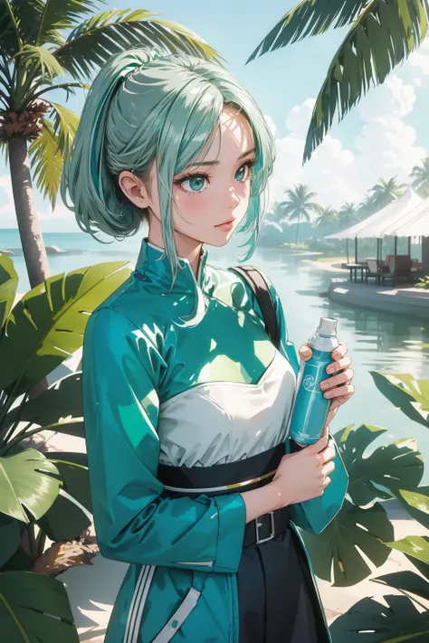 1girl, mundane Spray paint style, (electric green theme:0.7) , top-down view of a American ([Raft:Mobius strip:1]:1.3) , it is very Astonishing and Superficial, it is forged by Intel, it is in a Mundane setting, Sculptural Thailand in background, dense reeds with Palm tree, Foggy, Bokeh, Visual novel, Hopeless, Terrorwave, loop lighting, 80mm, anaglyph filter, Emerald Green and Silver, Vitrail, octane engine, extremely beautiful, charming