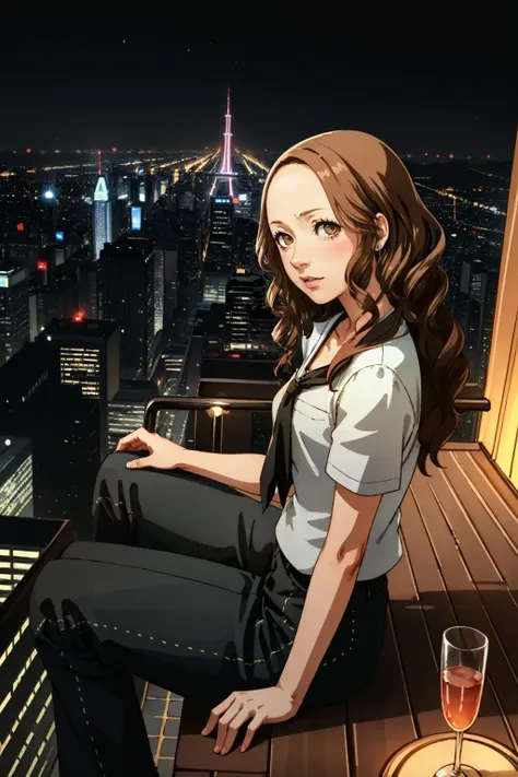 ((masterpiece, best quality))
<lora:Persona4AiEbihara:0.8>
Persona4AiEbihara, 1girl, solo, brown hair, brown eyes, Overlooking the city from a rooftop bar at night, chic outfit, sitting