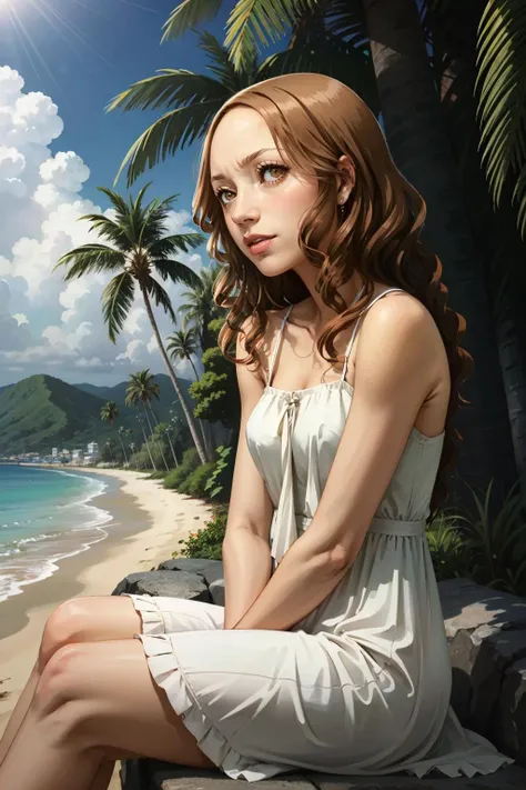 ((masterpiece, best quality))
<lora:Persona4AiEbihara:0.8>
Persona4AiEbihara, 1girl, solo, brown hair, brown eyes, on a tropical island, sundress, palm trees, sitting cross-legged