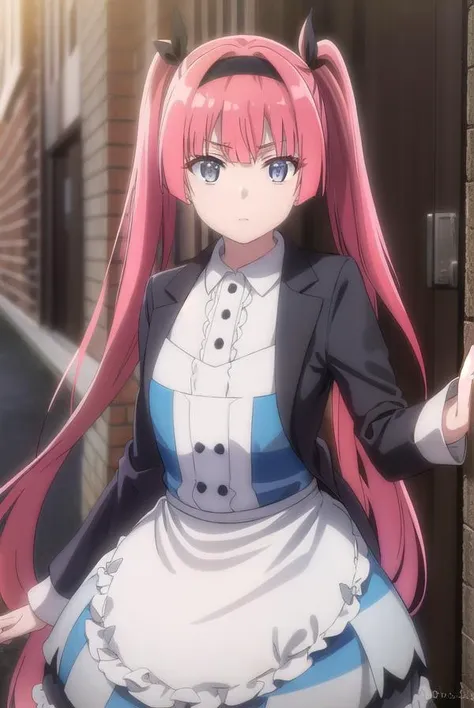 detectivealicia, <lora:detective alicia s1-lora-nochekaiser:1>,
alicia, bangs, long hair, twintails, very long hair, (grey eyes:1.3), pink hair, red hair, multicolored hair, hairband, gradient hair, black hairband,
BREAK long sleeves, dress, pantyhose, shoes, striped, black footwear, apron, blue dress, striped pantyhose,
BREAK outdoors,
BREAK looking at viewer, dynamic pose,
BREAK <lyco:GoodHands-beta2:1>, (masterpiece:1.2), best quality, high resolution, unity 8k wallpaper, (illustration:0.8), (beautiful detailed eyes:1.6), extremely detailed face, perfect lighting, extremely detailed CG, (perfect hands, perfect anatomy),