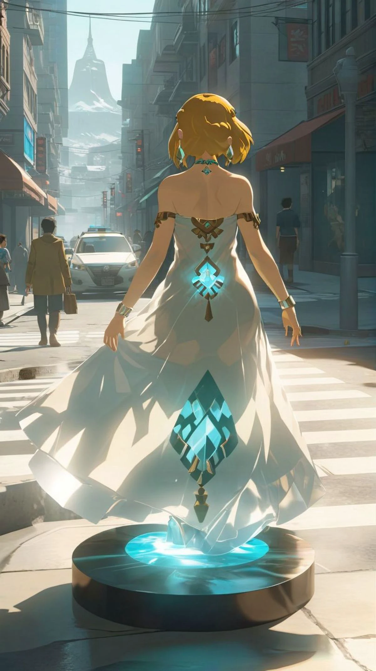 (realistic full body glasssculpture of totkzelda translucent),(transparent),detailed cityscape background,street,reflections,dramatic lighting,illustration by Greg rutkowski,yoji shinkawa,4k,digital art,concept art,trending on artstation,(<lora:sdxl_glass:1>),<lora:xl_totkz:0.8>,zonai dress,short hair,bare shoulders,