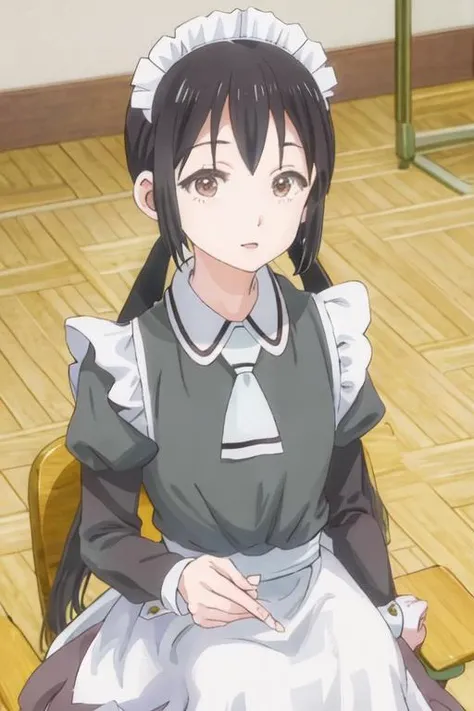 1girl in,Sitting,chair,classroom,From above,Looking at Viewer,Tomomi_Xijing, bow ribbon, Short hair, ,red uniform,Winter clothes,Long sleeves,skirt,((tucking up a skirt)),(Skirt lift),(up skirt),((Panties)),Perfect Lighting,Best Quality,,Smile,blush,anime screen cap,Flat color,cel shading,short torso,Show off panties,pantyshot,
