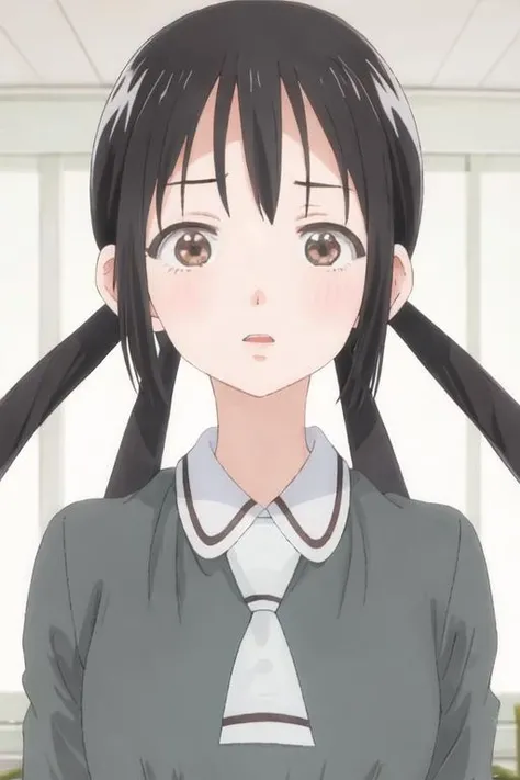 best quality, masterpiece, highres, solo, {hanako_honda_asobiasobase:1.15}, black_hair, long_hair, twintails, brown_eyes, necktie, 1girl, black_eyes, jacket, track_jacket, looking_at_viewer