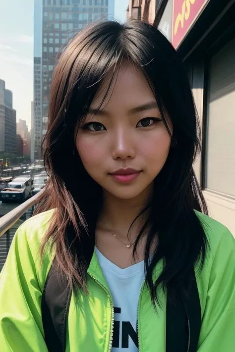 photo of beautiful (EPV4r13tygurlV2:0.99), (masterpiece, best quality, hires, high resolution:1.2), (extremely detailed, realistic, intricate details, highres), 1girl, eyeliner, eyeshadow, eyelashes, , (cinematic lighting, sunlight, volumetric), wearing (windbreaker with neon accents, cargo pants, Velcro sneakers, neon sunglasses:1.1), (standing at Manhattan, New York:1.1), looking at viewer, parallel to the camera, from above, extreme close-up-shot, faded, extremely intricate, High (Detail:1.1), Sharp focus, dramatic, soft cinematic light, (upper body), (looking at viewer), (detailed pupils), 4k textures, soft cinematic light, adobe lightroom, photolab, elegant, ((((cinematic look)))), soothing tones, insane details, hyperdetailed, low contrast("I've got a bad feeling about this.":1.1), ("In Jernau we trust!":1.1),