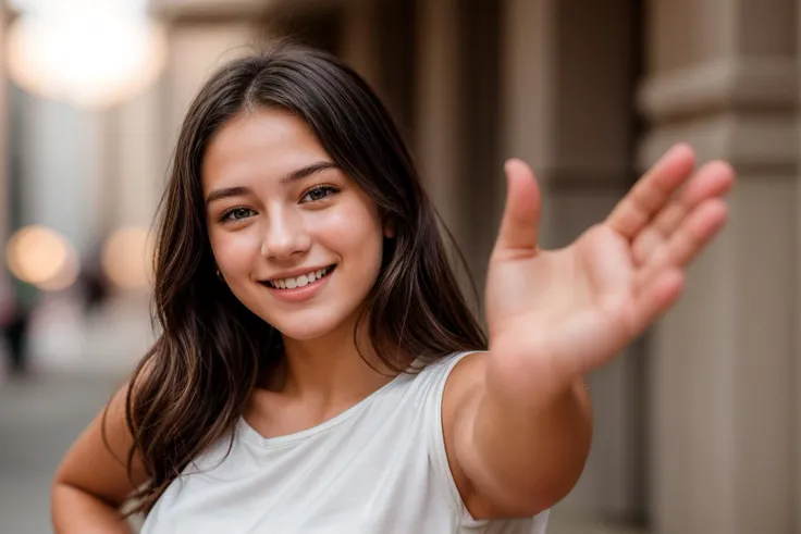 photo of a 18 year old girl,high five,happy,laughing,ray tracing,detail shadow,shot on Fujifilm X-T4,85mm f1.2,sharp focus,depth of field,blurry background,bokeh,motion blur,<lora:add_detail:1>,