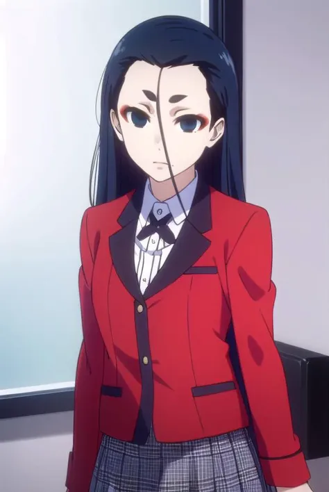 miyoinbami, <lora:miyo inbami s2-lora-nochekaiser:1>,
miyo inbami, long hair, black hair, (black eyes:1.5), makeup, (forehead:1.2),
BREAK skirt, shirt, school uniform, jacket, white shirt, pleated skirt, collared shirt, black skirt, blazer, (red jacket:1.5),
BREAK indoors, classroom,
BREAK looking at viewer, (cowboy shot:1.5),
BREAK <lyco:GoodHands-beta2:1>, (masterpiece:1.2), best quality, high resolution, unity 8k wallpaper, (illustration:0.8), (beautiful detailed eyes:1.6), extremely detailed face, perfect lighting, extremely detailed CG, (perfect hands, perfect anatomy),