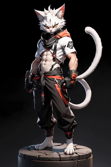 best quality,
tail, solo, cat ears, white hair, cat tail, 1boy, gloves, animal ear fluff, standing, full body, looking at viewer, black background,
rackanimal,balck background, <lora:Rack-ClayMaterial:0.8>