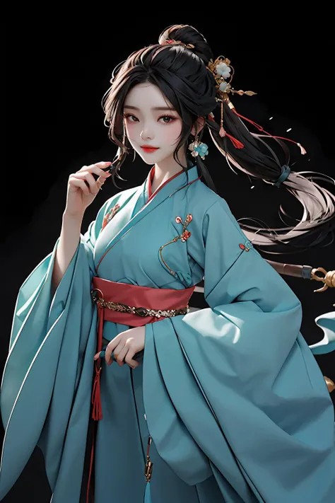 best quality,
1girl,solo,hair ornament,hair flower,chinese clothes,jewelry,hanfu,dress,wide sleeves,hand fan,long sleeves,holding,closed mouth,hair bun,
rackanimal,balck background, <lora:Rack-ClayMaterial:1>