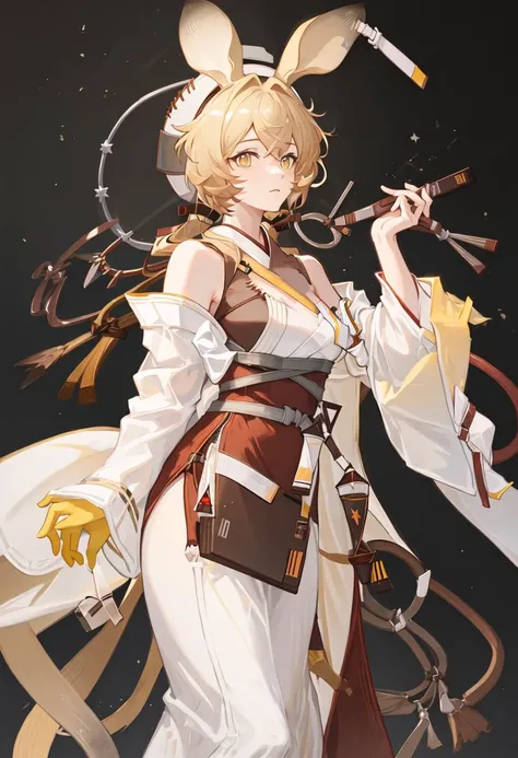 best quality, masterpiece, highres, solo, {dorothy_arknights:0.90}, {white kimono:1.35}, {red hakama:1.35}, {wide sleeves:1.20}