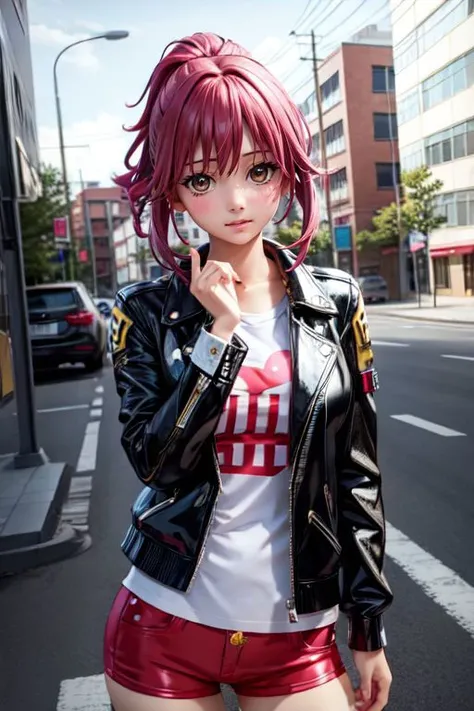 <lora:add_detail:0.6>, <lora:LowRA:0.20>, masterpiece, best quality, <lora:AmuHinamori:0.85>,AmuHinamori, realistic, (messy ponytail:0.5), (hair color color yellow rose:0.5), sadness, (wearing a punk outfit:1.1), (Jumping, pretending to pop bubbles:0.5)