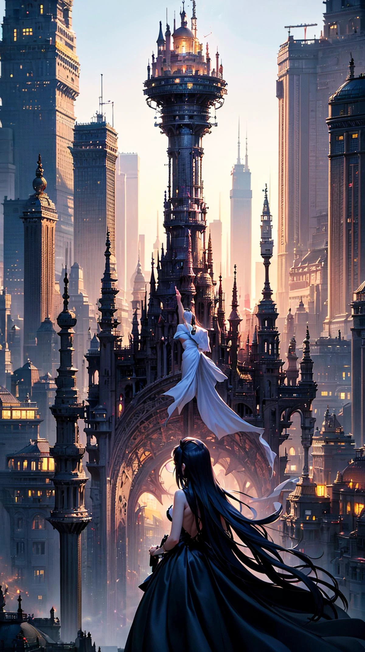ethereal fantasy concept art of <lora:forestnymph:0.6>, golden dress, blue hair, updo hair, photo, realistic, hypernaturally, expressive eyes, big bust. deep cleavage, long legs art sketch, dimension, city background, bohemian, aesthetic, lineout, high quality, work of art, hyper-detailing., ISO 300, <lora:p3r3zstyle:0.3>
<lora:Gender_Less_SD1.5:0.4> genderless
(view from back:1.4) . magnificent, celestial, ethereal, painterly, epic, majestic, magical, fantasy art, cover art, dreamy