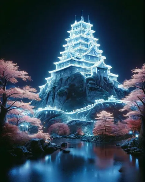 made of ais-blmn, photograph, Sci-Fi, Colorful Himeji Castle, Fujicolor Fujichrome Velvia 100, <lora:Biol:1>