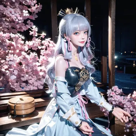 <lora:kamisatoAyakaLora_v01:1>1girl,herry blossoms, 1girl, tree, solo, aurora, fireworks, long_hair, fireflies, light_particles, pine_tree, snowflake_background, milky_way, aerial_fireworks, headdress, arms behind body, blue_eyes, smile, face focus,photorealistic:1.4 <lora:koreanDollLikeness_v15:1> detailed face,detailed eyes,shiny skin,full body,close up,looking viewers,Naked