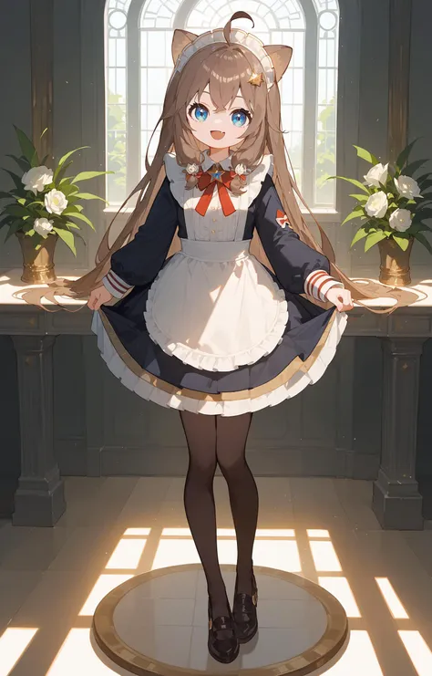 huge filesize,a maid kneels and lifts her skirt,expressive hair,pantyhose_pull,masterpiece,best quality,sunlight,indoor,full body,mid-range,score_9,score_8_up,score_7_up,Expressiveh,rating_safe,(masterpiece, best quality),youthful energy,Soft light,dreamlike atmosphere,
<lora:Diana:0.8>,Diana,1girl,solo,blue eyes,long hair,ahoge,shirt,fang,smile,brown hair,virtual youtuber,hair ornament,bangs,, score_9,score_8_up,score_7_up,Expressiveh,rating_safe,(masterpiece, best quality)
