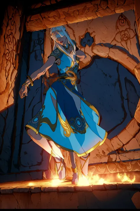 masterpiece, (ultra detailed background, delicate pattern, intricate detail), (highly detailed, fine details), best quality, beautiful lighting, Idriel, 1girl, solo, doing Air Bending form, long hair, jewelry, (blindfold:1.2), covered eyes, focused expression, white hair, dress, bracelet, see-through, lips, closed mouth, (exterior, outdoor, complex detailed background, Northern Air temple, days, gorgeous view, volumetric lighting), (full body, close up, focus on face), <lora:Idriel:0.6> <lora:the_legend_of_korra_v2_offset:0.6> the legend of korra