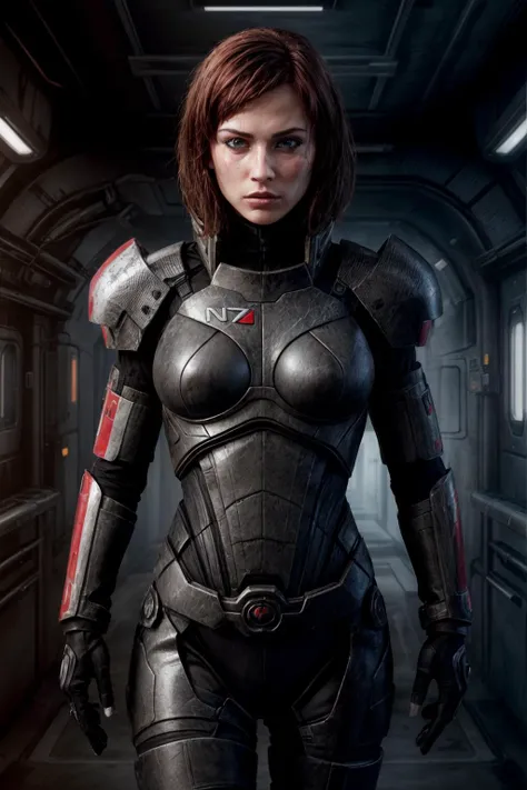 ((best quality)), ((masterpiece)), (detailed) cowboy shot, wearing black n7armor with omniblade in left hand standing in a spaceship, very skinny, slender fit body, (small breasts:1.5), red hair, black sclera, glowing red eyes,
realistic skin, dramatic lighting, ultra realistic, carbon fiber armor, armor shine, wallpaper, intricate, sharp focus, ray tracing, rtx, professionally color graded, professional photography, 4k, 8k, raw
<lora:n7armor:0.65>, <lora:epi_noiseoffset2:0.25>, <lora:add_detail:1.2>, detailed skin texture, (blush:0.2), (goosebumps:0.3), subsurface scattering