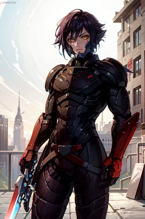 <lora:n7armor:0.45> n7armor, omniblade, commandershepard, <lora:VanitasKH:0.8> VanitasKH, spiky hair, yellow eyes,, ultra detailed, masterpiece, best quality, aesthetic, detailed,