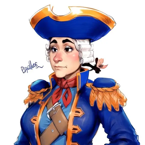 cptsmollet1, 1gil, breasts, solo, highres, (big nose:0.5), uniform, meme, wig, simple background, white background, hat, blue jacket, epaulettes,
<lora:cptsmollet1:1>,, (masterpiece, best quality),