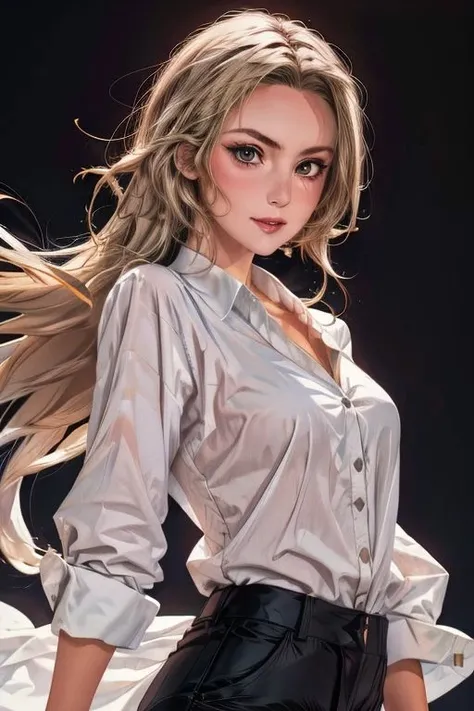 (masterpiece),
beautiful face,
sexy pose,
proud mood,
looking at viewer,
dim light,
1girl,
blonde hair, long hair,
black pants,
JanieD,
white shirt,
black background,
<lora:add_detail:1> <lora:Janie_Dickens:0.9>