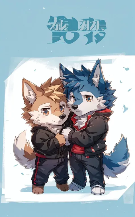 masterpiece, best quality, bright eyes,
furry, wolf, male/male, 2boys, duo, chibi, cute, clothed,
cheektocheek, upper body, <lyco:cheektocheek:0.5>
