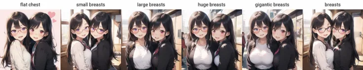 <lora:add_brightness:0.5><lora:add_detail:0.5><lyco:cheektocheek-08:0.7> female only,(cheektocheek),
multiple girls, skirt, long sleeves,glasses,yuri, flat chest, long black hair, blush, smile, open mouth, forehead,
2girls,siblings,