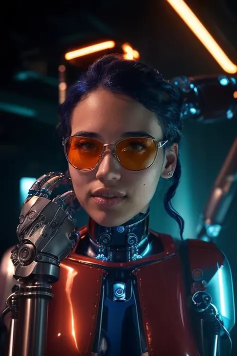DEN_sofia_gomezMK2
(woman with a (robot arm:1.2) and (mechanical limbs:1.2) wearing sunglasses, human body, (android:1.2), (robot arm:1.2), machinery, (cyberpunk:1.2), punk:1.2),
bokeh, f1.4, 40mm, photorealistic, raw, 8k, textured skin, skin pores, intricate details  <lora:epi_noiseoffset2:1>, epiCRealism <lora:ClothingAdjuster3:-1>