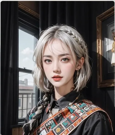 1 girl, ((short hair)), highlights, portrait painting, warm color tone, sunlight, windows, upper body, cute, beautiful, Polaroid, Leica, Sony sensors, Polaroid, film particles,Mulletï¼Wolf-Cutï¼ruanyi036,Tibetan_clothingï¼((white hair))
best quality,masterpiece,highres,official art,extremely detailed cg unity 8k wallpaperï¼Ultra clear,8k,extremely high resolution,best quality,highest image quality,best,ultimate picture, <lora:ruanyi036,Tibetan_clothing:0.7> <lora:epiNoiseoffset_v2-pynoise:0.1> <lora:add_detail:0.1> <lora:Tweaker (ç»èè°æ´):0.1> <lora:luna:0.05>