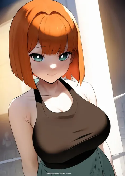 <lora:Yoru Mac XL:1> 1girl, bangs, blush, breasts, burger, open mouth, collarbone, dress, facial mark, large breasts, looking at viewer, navel, short hair, smile, solo, thighs, underwear, white pupils, seductive look, orange hair, green hoodie, fully body, standing, (skirt:1.3), high quality, best quality, masterpiece, best rendering, animated by Kyoto Animation, animated by ufotable, animated by A-1 Pictures