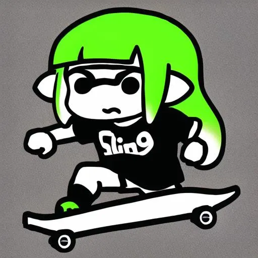 splatoon, inkling girl, t-shirt, <lora:child-drawing:1.0>, skateboard