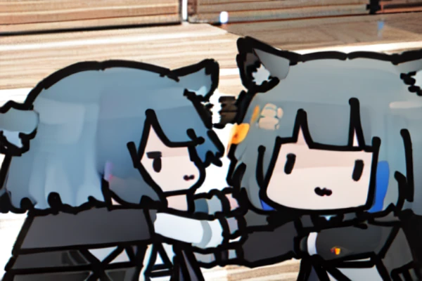 4girls fight each other ,style anime,Texas,arknights, weapon,firing, <lora:childrensDrawingLora_v10:1.3> <lora:arknightsTexasTheOmertosa_v10:1>