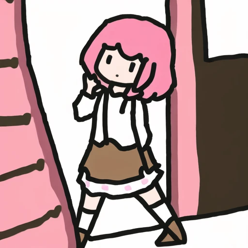 1girl, pink hair, white skirt,
