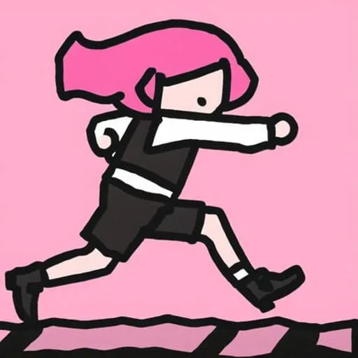 1girl, pink hair, running