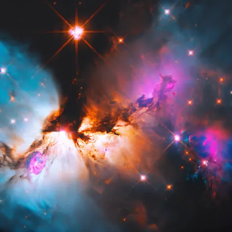 (8k, RAW photo, best quality, highres:1.2), (realistic, photo-realistic:1.37),  stars, stars in the background ,    glint , [sparkle_background],  flare, space,  deep space,   picturesque,   blackhole , supermassive blackhole ,  twilight, [starry_background],   bright white, bright blue, red, orange,  cyan, yellow, purple, pink, green, azure ,  aerial_fireworks, constellation, constellation_print,  dusk, dust,   halftone_background,  light_particles,     sparkler,  starry_background,  telescope, twilight, ((black background, dark_background):1.5), Fraunhofer diffraction, (nebulae:1.5)