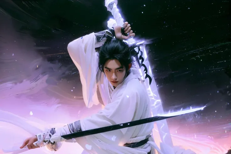 wabstyle, glowing, two-tone hair, dual wielding, fighting stance, white, black, armor, glowing weapon, energy sword, holding sword,
1boy, solo, (photorealistic:1.4), cowboy shot, night, black fire, snow,
cinematic angle, motion blur, <lora:OilPaint:0.2> (style by nty:1.25), wuxia,<lora:wuxia2:0.2>
<lora:add_detail:0.2> <lora:epiNoiseoffset_v2:0.2><lora:wabstyle:1><lora:neg4all_bdsqlsz_V3.5:0.2>