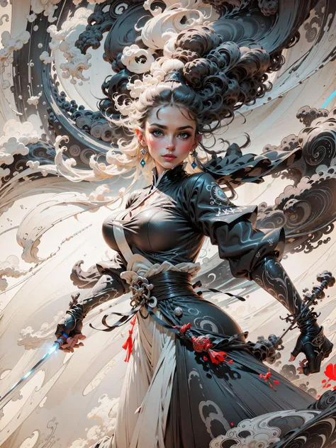 knee,cowboy shot ,official art, unity 8k wallpaper, ultra detailed, beautiful and aesthetic, masterpiece, best quality, (zentangle, mandala, tangle, entangle), (fractal art:1.3) , 1girl, extremely detailed, dynamic angle, cowboyshot, the most beautiful form of chaos, elegant, a brutalist designed, vivid colours, romanticism, by james jean, roby dwi antono, ross tran, francis bacon, michal mraz, adrian ghenie, petra cortright, gerhard richter, takato yamamoto, ashley wood, atmospheric, ecstasy of musical notes, streaming musical notes visible,