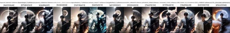 wabstyle, glowing, two-tone hair, robe, fog, mist, boy composed of white light, boy composed of black smoke, fire, muscular, sun, moon,
1boy, solo, (photorealistic:1.4), cowboy shot,
cinematic angle, fisheye, motion blur,
<lora:wabstyle:0.9>