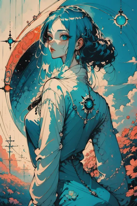 1girl, (surrealism art by Óscar Domínguez:1.2) and (Jesper Ejsing:1.3) and (Kim Ki-Duk:0.7) , studio minimalist style, Relieving, shot from behind of a Lo-Fi Eclectic ("Just like a prayer, I'll take you there.":1.3) , inside a Exceptional Hoth, Daring foliage and Planet Venus in background, at Sunset, soft focus, Visual novel, Sci-Fi, Hippie Art, waning light, pinhole lens, Teal color grading, Plain white background, Zentangle, UHD, extremely beautiful
