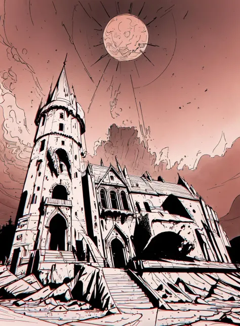 draw of a place,
mars, sun, pink sky, astronaut far, ruins, castle,
<lora:Dystopian_Ink-000004:.8>