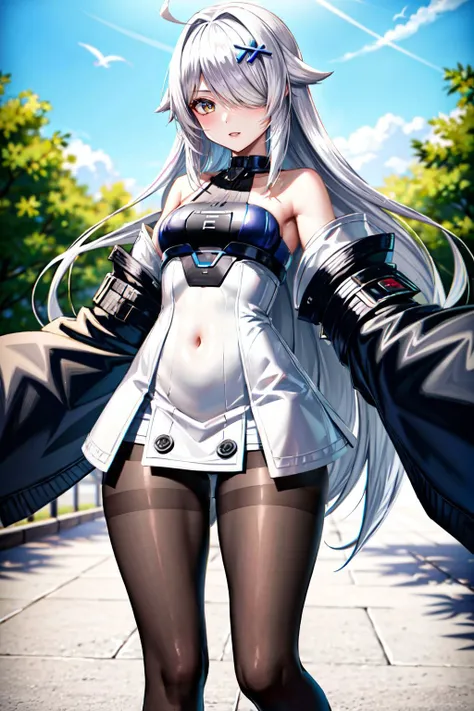 One girl, Long Hair, Twin tails, Cat ear, Large Breasts, Gray Hair,Clear,Ahoge, High resolution,