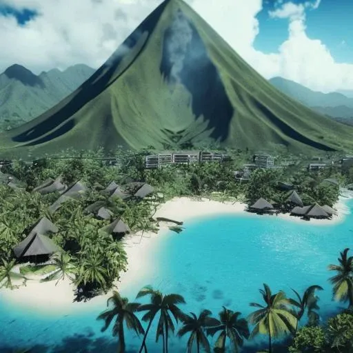 (The nearby volcano may be dormant, but the island is anything but. The lush vegetation and exotic wildlife provide endless opportunities for adventure, whether you're zip-lining through the treetops or trekking through the dense jungle. And with the crystal-clear water just a stone's throw away, you can cool off and relax after a day of exploring.),tropicalparadise, remoteisland, untouchednature, purewater, lushgreenery, secludedparadise, naturalwonderland, hiddenbeauty, crystalclearwater, densejungle, vibrantfoliage, highqualityimages, photorealism, camerasettings, daylightlighting, realpictures, 8Kresolution, islandescape, breathtakingviews, exoticwildlife, naturalhabitat, unspoiledparadise, serenitynow, peacefulretreat, wanderlustdestination, offthebeatenpath, escapethecity, ecoadventure, sustainabletourism, conservationefforts, tropical-island-5400