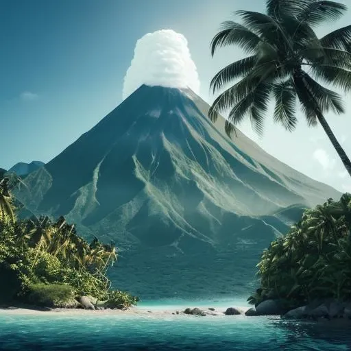 (The smoldering peak of the island's volcano looms in the distance, casting a surreal orange glow across the clear waters that surround it. As you explore the lush green forests and pristine beaches of this tropical paradise, you can't help but feel a sense of awe at the raw power of nature that surrounds you.),tropicalparadise, remoteisland, untouchednature, purewater, lushgreenery, secludedparadise, naturalwonderland, hiddenbeauty, crystalclearwater, densejungle, vibrantfoliage, highqualityimages, photorealism, camerasettings, daylightlighting, realpictures, 8Kresolution, islandescape, breathtakingviews, exoticwildlife, naturalhabitat, unspoiledparadise, serenitynow, peacefulretreat, wanderlustdestination, offthebeatenpath, escapethecity, ecoadventure, sustainabletourism, conservationefforts, tropical-island-5400