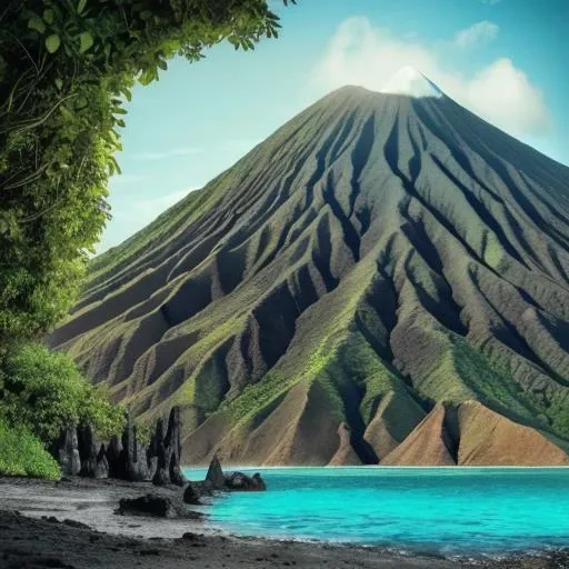(The volcanic landscape of this tropical island is unlike anything you've ever seen. From the rugged terrain to the towering peaks, it's a reminder of the raw power and beauty of nature. And yet, amidst the ash and lava, there are pockets of lush greenery and thriving wildlife, a testament to the resilience and adaptability of life itself.),tropicalparadise, remoteisland, untouchednature, purewater, lushgreenery, secludedparadise, naturalwonderland, hiddenbeauty, crystalclearwater, densejungle, vibrantfoliage, highqualityimages, photorealism, camerasettings, daylightlighting, realpictures, 8Kresolution, islandescape, breathtakingviews, exoticwildlife, naturalhabitat, unspoiledparadise, serenitynow, peacefulretreat, wanderlustdestination, offthebeatenpath, escapethecity, ecoadventure, sustainabletourism, conservationefforts, tropical-island-5400