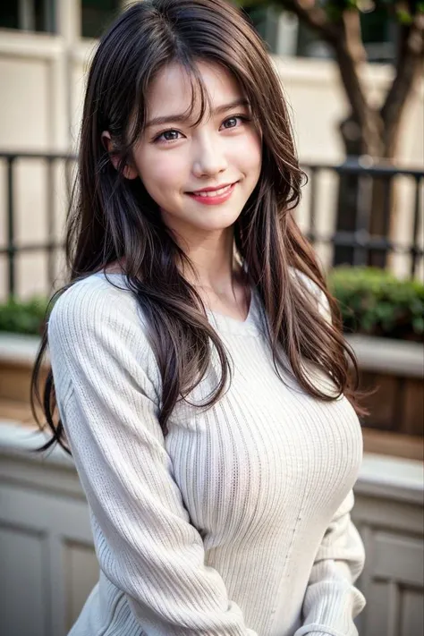 masterpiece, best quality, realistic, realskin, hyperrealistic, cinematic, high quality, high resolution, ray tracing,
<lora:more_details:0.6>, <lora:tifoseMix64_s:0.7>, <lora:iu_v35:0.5> ,iu1,
1girl, solo, Eyes looking at the camera, (light smile:1.5), large breasts, upper body,
long hair, black hair, (white sweater:1.5), long sleeves, depth of field, outdoors,