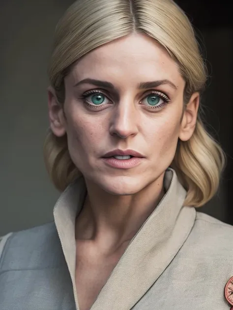 photo of (DedraMeero2:0.99), looking at the camera wearing a grey linen shirt, with a brown leather vest, with a green scarf, detailed face, realistic skin, high quality, (brown eyes:1.1), Leica 50mm, f1. 4, natural light, grainy, (high detailed skin:1.2)