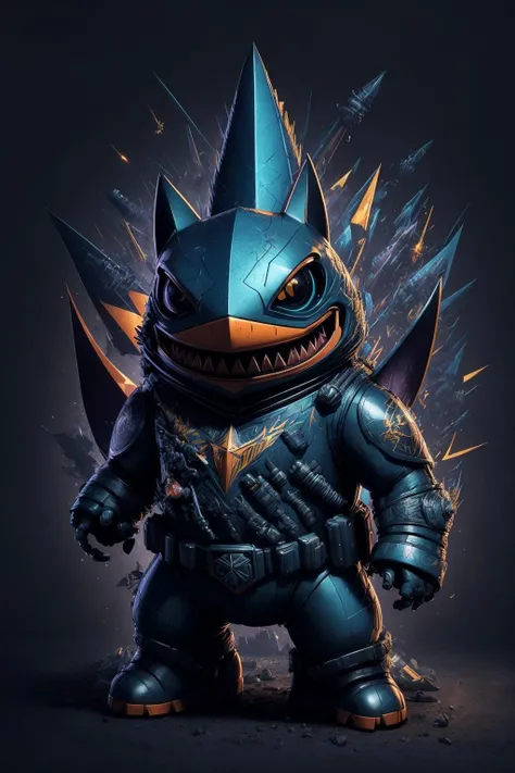<lora:grafitize_v1:1> grafitize solo
masterpiece, best quality, intricate details, highly detailed raw photography, photorealism, photorealistic, soft focus, volumetric lighting, volumetric shadows, cinematic light, large-scale, 8k-perfect-arnold
Shortfin Mako Shark, ((standing on base)), toy
particles with graffiti effect