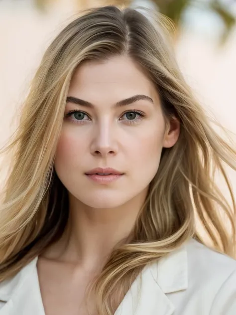 Realistic photo of a beautiful, 1girl,solo,long hair,looking at viewer,blonde hair,simple background,white background,lips,portrait,realistic,nose, soft lighting, professional Photography, Photorealistic, detailed, RAW, analog, sharp focus, 8k, HD, high quality, masterpiece<lora:r0s4mundp:1.0>